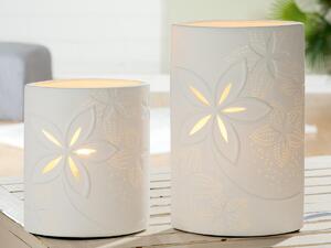 Lampada da tavolo "Glücksmomente" della Gilde, design floreale, porcellana, bianca, confezione da 1, lunghezza 9 cm, larghezza 18 cm, altezza 28 cm. Codice prodotto: 32241. Codice EAN: 4063387322413