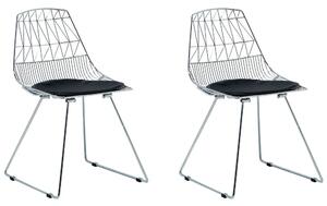 Set di 2 sedie da pranzo Struttura in metallo argento Seduta in ecopelle nera Schienale geometrico Design industriale moderno Beliani