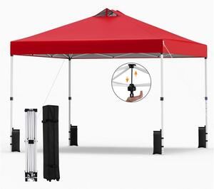 KOMFOTTEU, padiglione da giardino 3x3 metri, con sistema a un pulsante, tetto rivestito in argento, struttura resistente, sacchi di sabbia, picchetti e corde, tenda portatile per picnic e feste (colore: rosso)