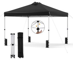 KOMFOTTEU, padiglione da giardino 3x3 metri, con sistema a un pulsante, tetto rivestito in argento, struttura resistente, sacchi di sabbia, picchetti e corde, tenda portatile per picnic e feste (nera)