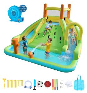 Castello gonfiabile acquatico - Parco acquatico - Due scivoli alti - Parete da arrampicata - Piscina per bambini - Mini campo da calcio - Per 3-4 bambini (3-8 anni) - 405 x 347 x 255 cm