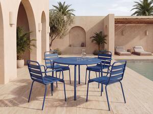 Sala da pranzo da giardino 1 tavolo + 4 poltrone impilabili D.110 cm in Metallo Blu notte - MIRMANDE
