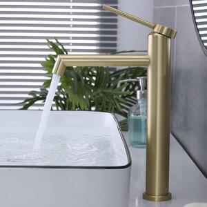 Rubinetto monocomando per lavabo da appoggio, in acciaio inossidabile con finitura dorata spazzolata