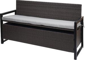 Panca da giardino in rattan sintetico, modello HWC-F39, con vano contenitore, lunghezza 164 cm, colore grigio, cuscini grigi