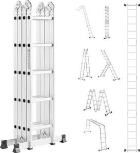 Scala pieghevole multiuso 7 in 1, 5 gradini, portata di 19 piedi, metallo robusto, design salvaspazio, ideale per uso interno ed esterno - Scala di alta qualità