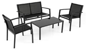 Set da giardino KOMFOTTEU composto da 4 pezzi: una panca, 2 poltrone e un tavolino in vetro