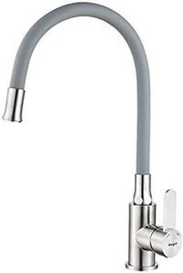 Rubinetto da cucina grigio in acciaio inossidabile spazzolato, con bocchetta girevole a 360° e tubo flessibile in silicone