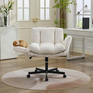 Sedia da ufficio, rivestita in chenille, regolabile in altezza, braccioli multifunzionali, imbottitura doppia (beige)