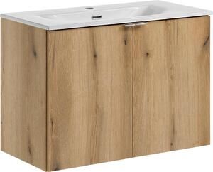 Mobile Bagno 80 Cm Con Lavabo In Vetroceramica E Frontali In Rovere