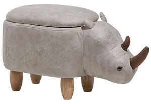 Sgabello per bambini Animale Rhino con contenitore Poggiapiedi per scuola materna in ecopelle grigio chiaro con gambe in legno Beliani