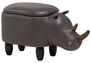 Sgabello per bambini Animal Rhino con contenitore con gambe in legno in ecopelle grigio scuro Poggiapiedi per la cameretta dei bambini Beliani