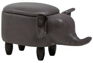 Sgabello per bambini Animal Elephant con contenitore con gambe in legno in ecopelle grigio scuro Poggiapiedi per la cameretta dei bambini Beliani