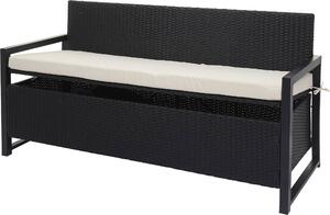 Panca da giardino in rattan sintetico, modello HWC-F39, con vano contenitore, lunghezza 164 cm, colore antracite, cuscini color crema