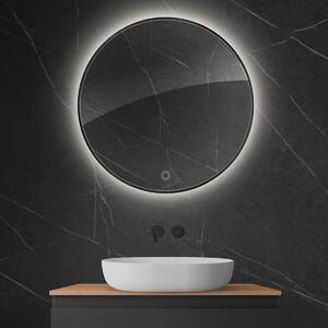 Oltens Nordlis specchio 80x80 cm rotonda con illuminazione con tappetino riscaldante nero 64109300