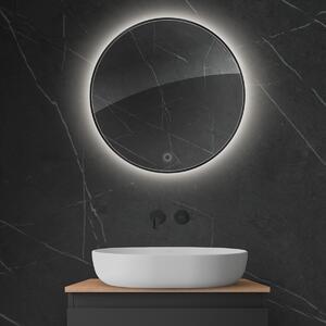Oltens Nordlis specchio 60x60 cm rotonda con illuminazione con tappetino riscaldante nero 64108300