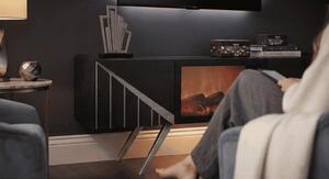 Mobile TV a basso, camino elettrico, mobile contenitore, arredamento per camino, design moderno, colore nero