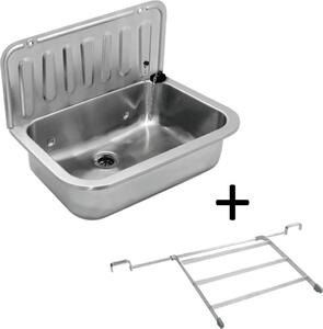 Acciaio inossidabile - Lavello a parete con griglia ribaltabile, 495 x 367 x 325 mm