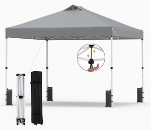 KOMFOTTEU, padiglione da giardino 3x3 metri, con sistema a un pulsante, tetto rivestito in argento, struttura resistente, sacchi di sabbia, picchetti e corde, tenda portatile per picnic e feste (grigio)