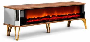 Mobile TV a basso, camino elettrico, arredamento per camino, design moderno, colore antracite e argento, mobile TV