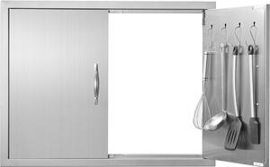Porta di accesso per barbecue - Doppia porta esterna per cucina - Acciaio inox - Porta verticale per isola barbecue - 787 x 609 mm - Con maniglie e ganci - Montaggio a incasso