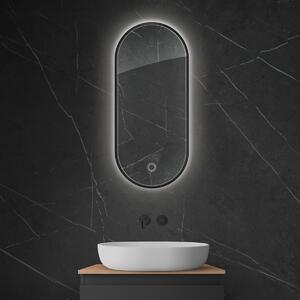 Oltens Nordlis specchio 40x90 cm ovale con illuminazione con tappetino riscaldante nero 64113300