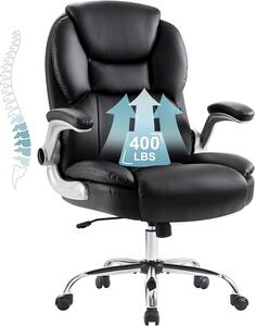 Sedia da ufficio ergonomica per persone di corporatura grande, con una capacità di carico fino a 180 kg, rivestita in ecopelle nera e con altezza regolabile