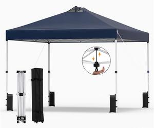 KOMFOTTEU, padiglione da giardino 3x3 metri, con sistema a un pulsante, tetto rivestito in argento, struttura resistente, sacchi di sabbia, picchetti e corde. Tenda portatile per picnic e feste (blu)