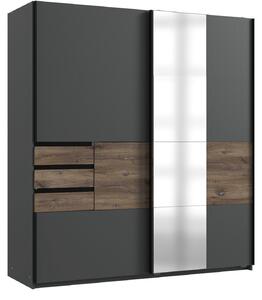 Armadio 2 ante scorrevoli con 1 specchio e cassetti L180 cm - BAMBERG