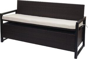 Panca da giardino in rattan sintetico, modello HWC-F39, con vano contenitore, lunghezza 164 cm, colore marrone, cuscini color crema