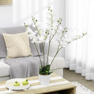 HOMCOM Orchidea Finta in Vaso, Decorazione Elegante Alta 75cm, per Interno ed Esterno, Effetto Naturale - Bianco