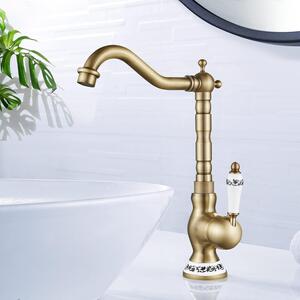 Miscelatore per lavabo in stile vintage, realizzato in ottone anticato, con bocchetta girevole a 360° e comando monocomando