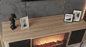 Mobile TV a basso, camino elettrico, arredamento per camino, aspetto legno, nero, design moderno