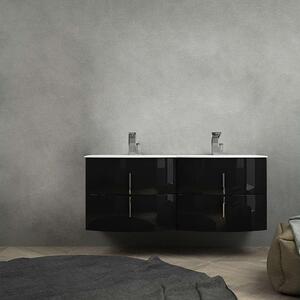 Mobile bagno sospeso nero lucido 140 cm con chiusure soft close e doppio lavabo
