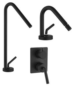 Set miscelatori nero opaco Jacuzzi Rubinetteria lavabo alto bidet e doccia incasso con deviatore modello Lumos
