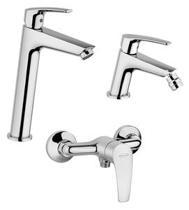 Set rubinetteria Jacuzzi lavabo alto e bidet per piletta click clack con miscelatore esterno doccia