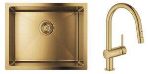 Set lavello in acciaio Grohe K700 31574GN1, rubinetto da cucina Grohe Minta 32321GN2