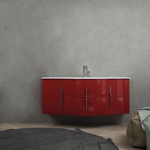 Mobile bagno onda rosso lucido 140 cm sospeso moderno con cassettoni soft close