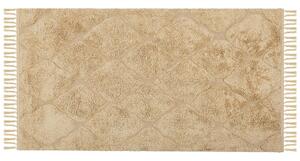 Tappeto beige in cotone trapuntato motivo geometrico con nappe 80 x 150 cm stile boho soggiorno camera da letto Beliani