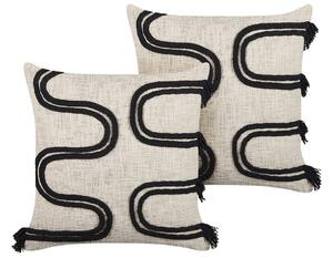 Set di 2 cuscini decorativi beige e neri 45 x 45 cm con motivo astratto e imbottitura con accessori decorativi Beliani