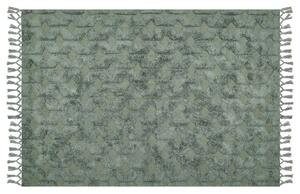 Tappeto cotone trapuntato verde con nappe 140 x 200 cm stile boho soggiorno Beliani