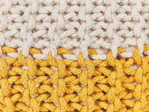 Pouf ottomana giallo beige cotone lavorato a maglia perline EPS riempimento rotondo piccolo poggiapiedi 50 x 35 cm Beliani