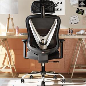 Sedia da ufficio ergonomica con supporto lombare regolabile e braccioli, schienale a forma di "V", colore nero