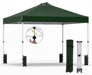 KOMFOTTEU, padiglione da giardino 3x3 metri, con sistema a un pulsante, tetto rivestito in argento, struttura resistente, sacchi di sabbia, picchetti e corde, tenda portatile per picnic e feste (verde)