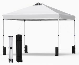 KOMFOTTEU, padiglione da giardino 3x3 metri, con sistema a un pulsante, tetto rivestito in argento, struttura resistente, sacchi di sabbia, picchetti e corde, tenda portatile per picnic e feste (bianco)