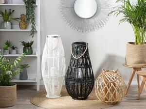 Lanterna in legno di bambù Nero e vetro 75 cm per interni ed esterni scandinavi Beliani