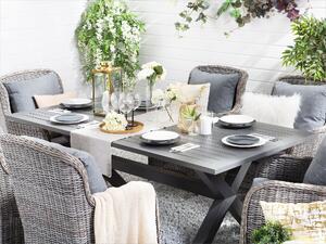 Set da pranzo da giardino Tavolo da 6 posti in rattan sintetico grigio e 6 sedie con cuscini grigi Beliani