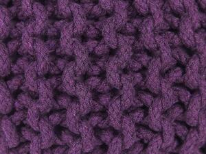 Pouf ottomana viola in cotone lavorato a maglia perline EPS riempimento rotondo piccolo poggiapiedi 40 x 25 cm Beliani
