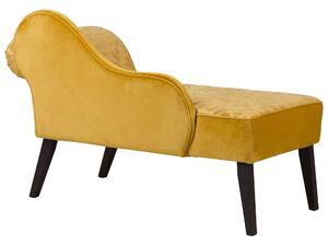 Chaise longue rivestimento in velluto giallo gambe in legno scuro versione destra retrò Beliani