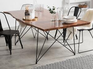Tavolo da pranzo in legno di acacia scuro 180 x 90 cm 6 posti forcine in acciaio Nero industriale Beliani