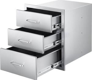 Cassetti per barbecue cucina all'aperto - Tripli cassetti da incasso - Acciaio inox - Dimensioni 46 x 59 x 59 cm (L x P x A) - Con maniglie - Per isola barbecue